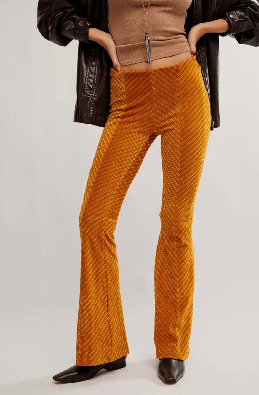 Free People Penny Pull On Velvet Pants Size S Yellow Mustard